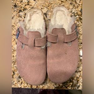 Birkenstock Boston Shearling Clogs Pink Clay Suede 40